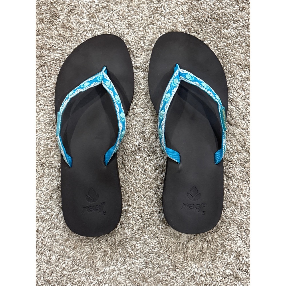Reef Womens Flip Flop Sandals Blue Woven Straps Geometric Beach Size 6
